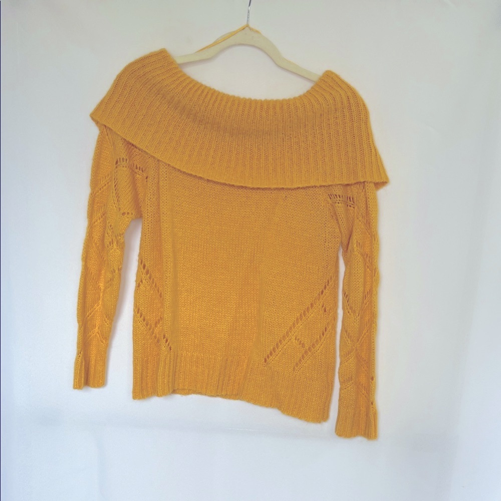 LC Lauren Conrad Mustard Off-Shoulder Sweater